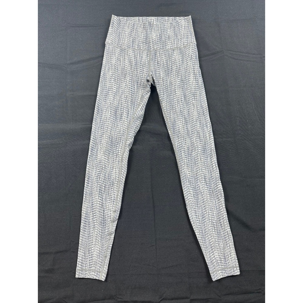 Lululemon High Rise Leggings Grey White Geometric Pattern Yoga Pants Size 4